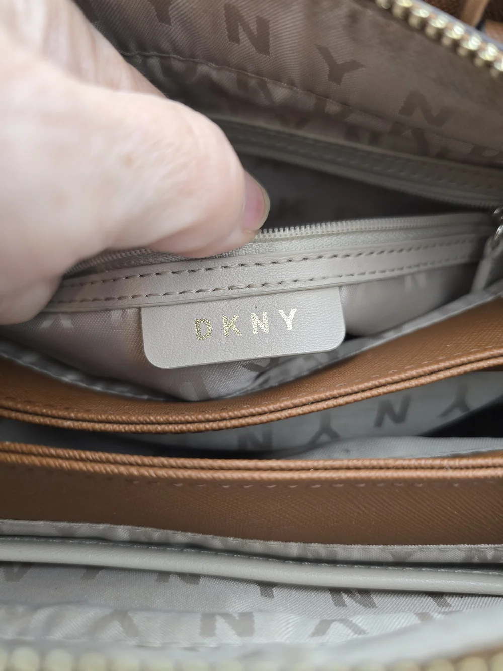 Dkny Beige and Tan Logo Satchel